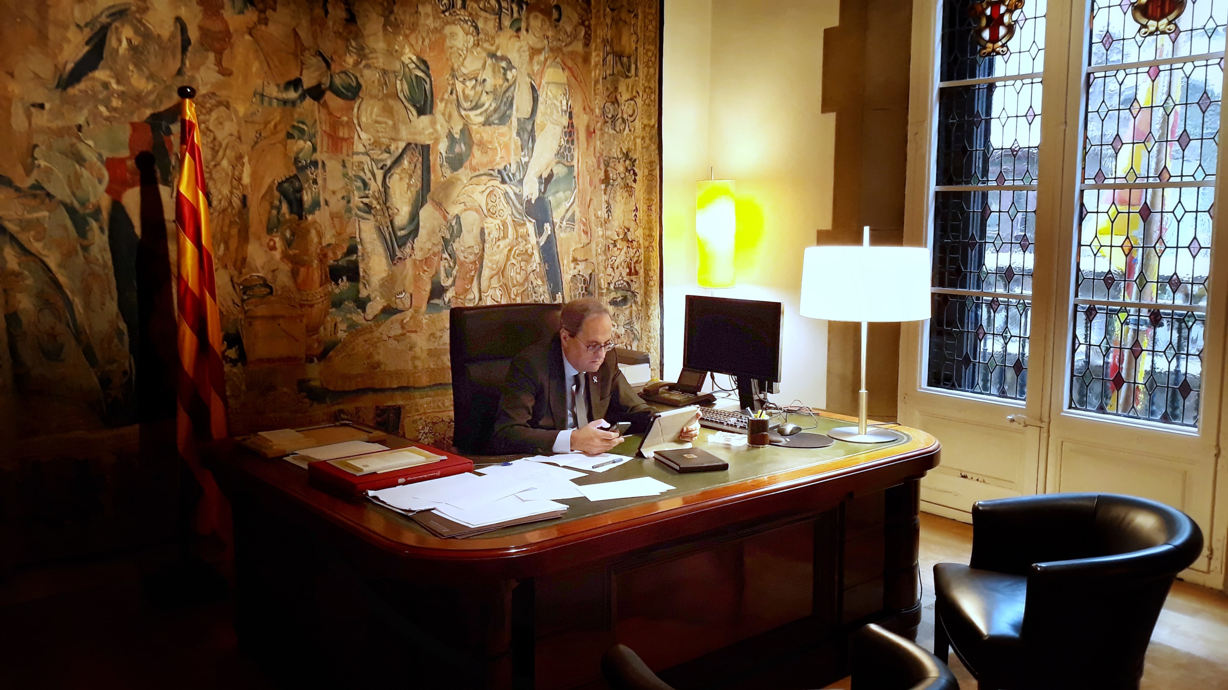 Catalan president Quim Torra working from his official residence following his coronavirus diagnosis